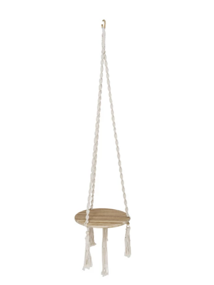 Wood & Cotton Macrame Plant Hanger/Shelf