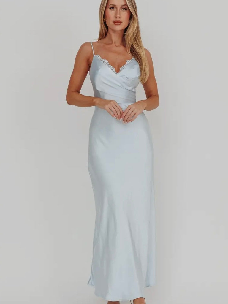 fitted lace wedding dress Steel Blue Floral Bennett Maxi Dress