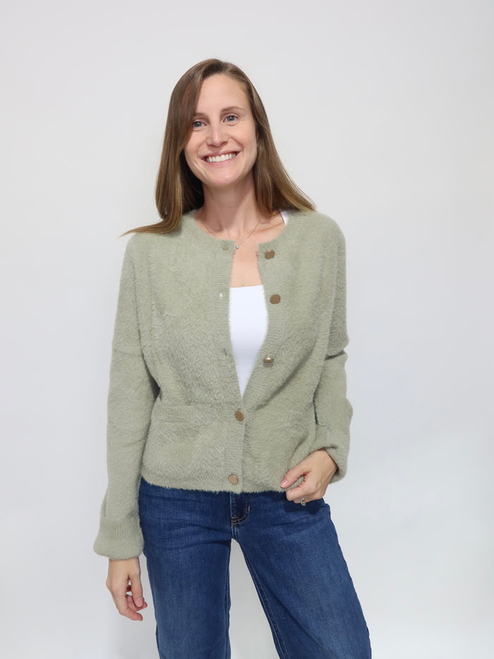 Sage Fuzzy Cardigan