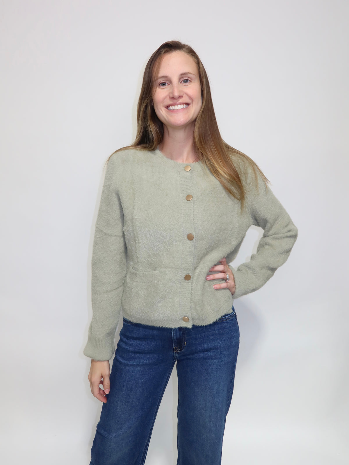 Sage Fuzzy Cardigan