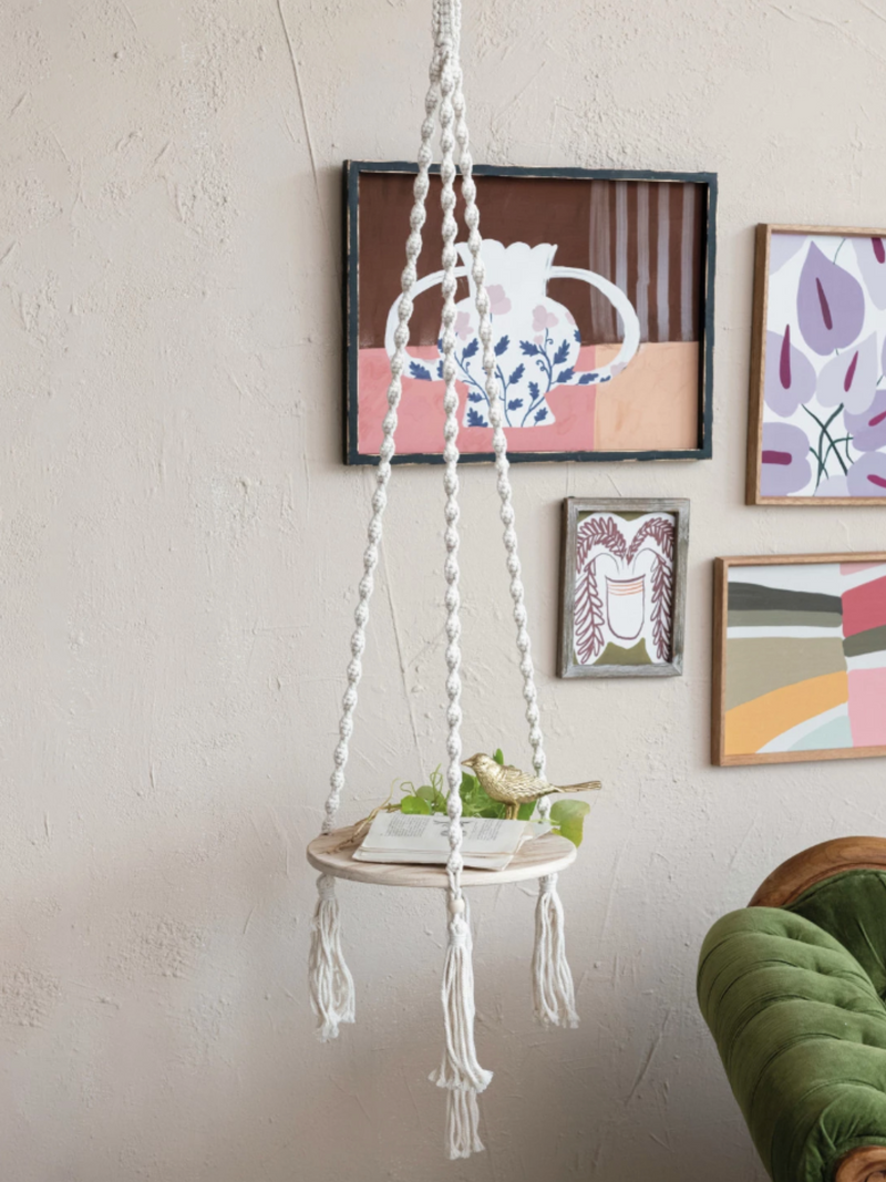 macrame plant hanger table Wood & Cotton Macrame Plant Hanger/Shelf