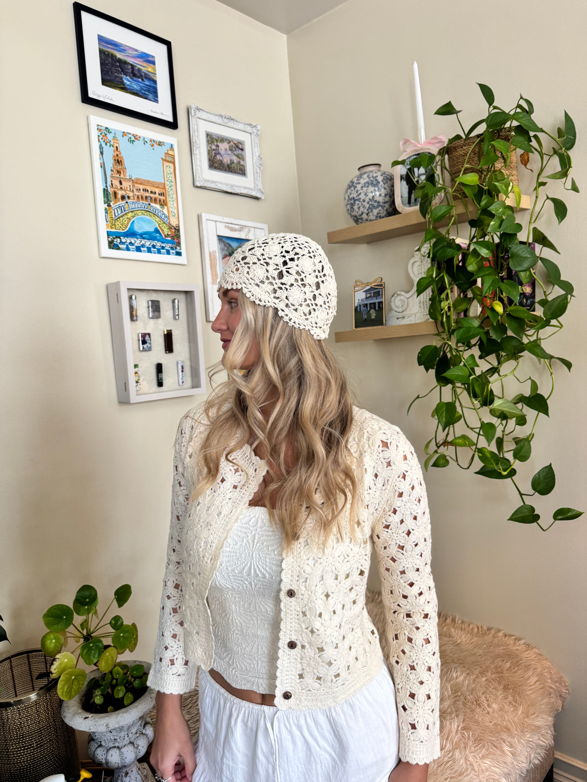 Crochet Knit Floral Cap