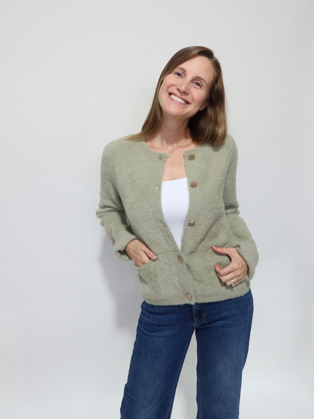 Sage Fuzzy Cardigan