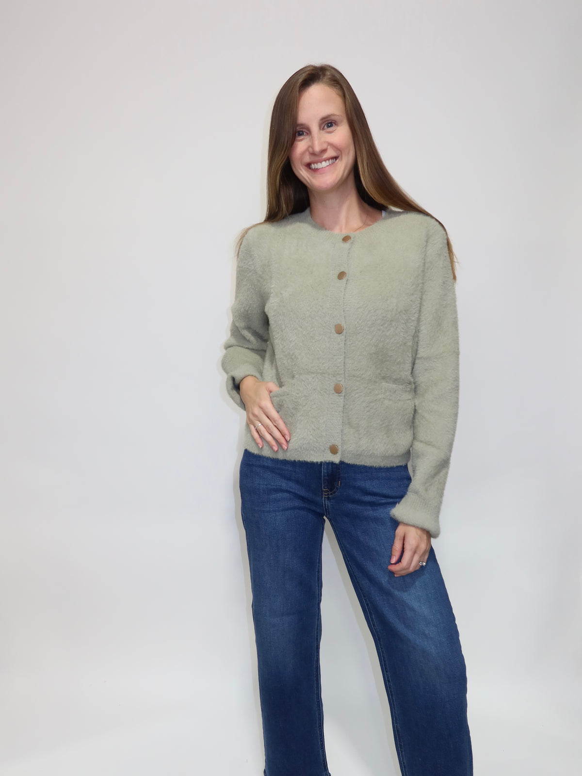 Sage Fuzzy Cardigan