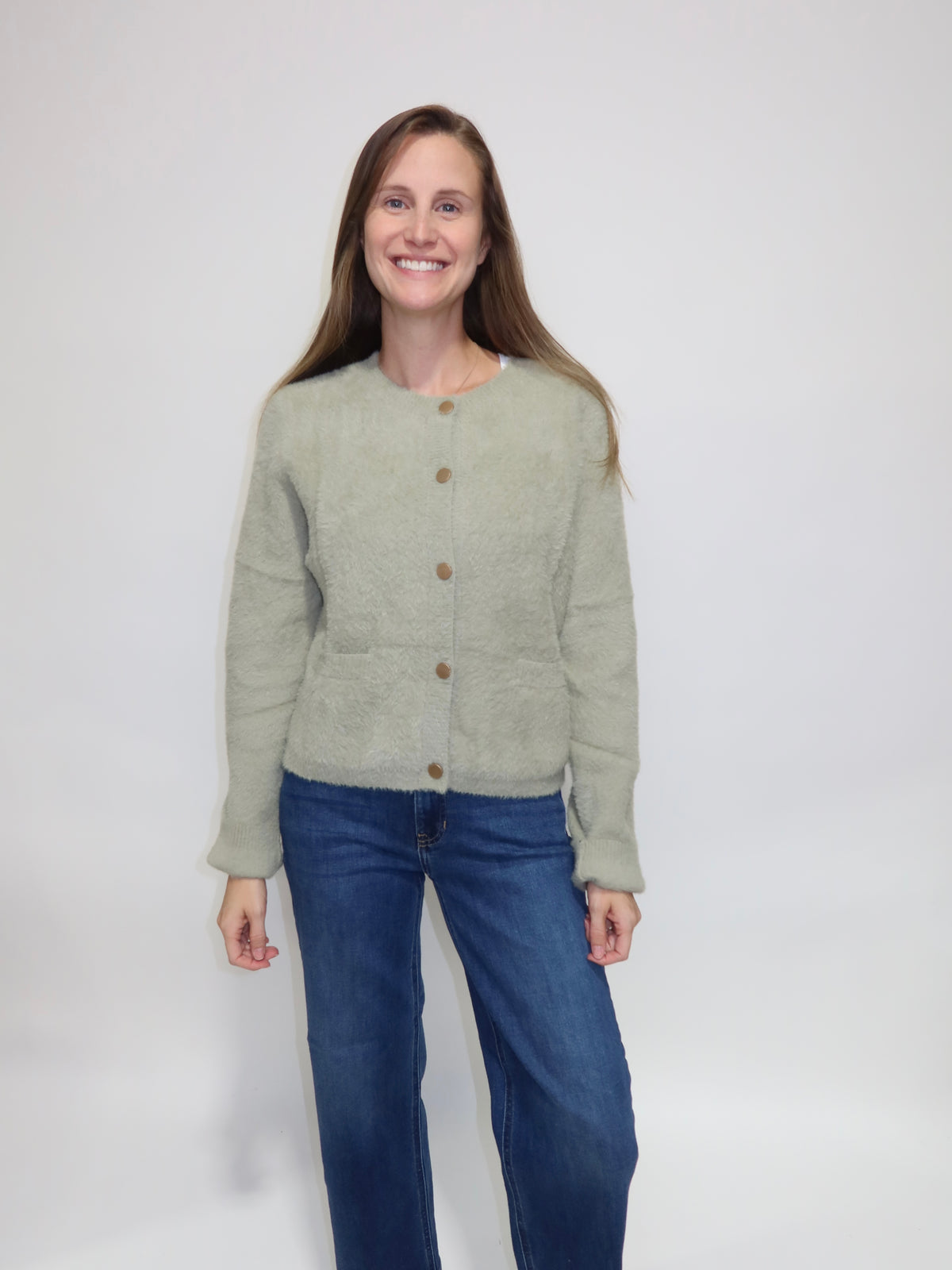 Sage Fuzzy Cardigan