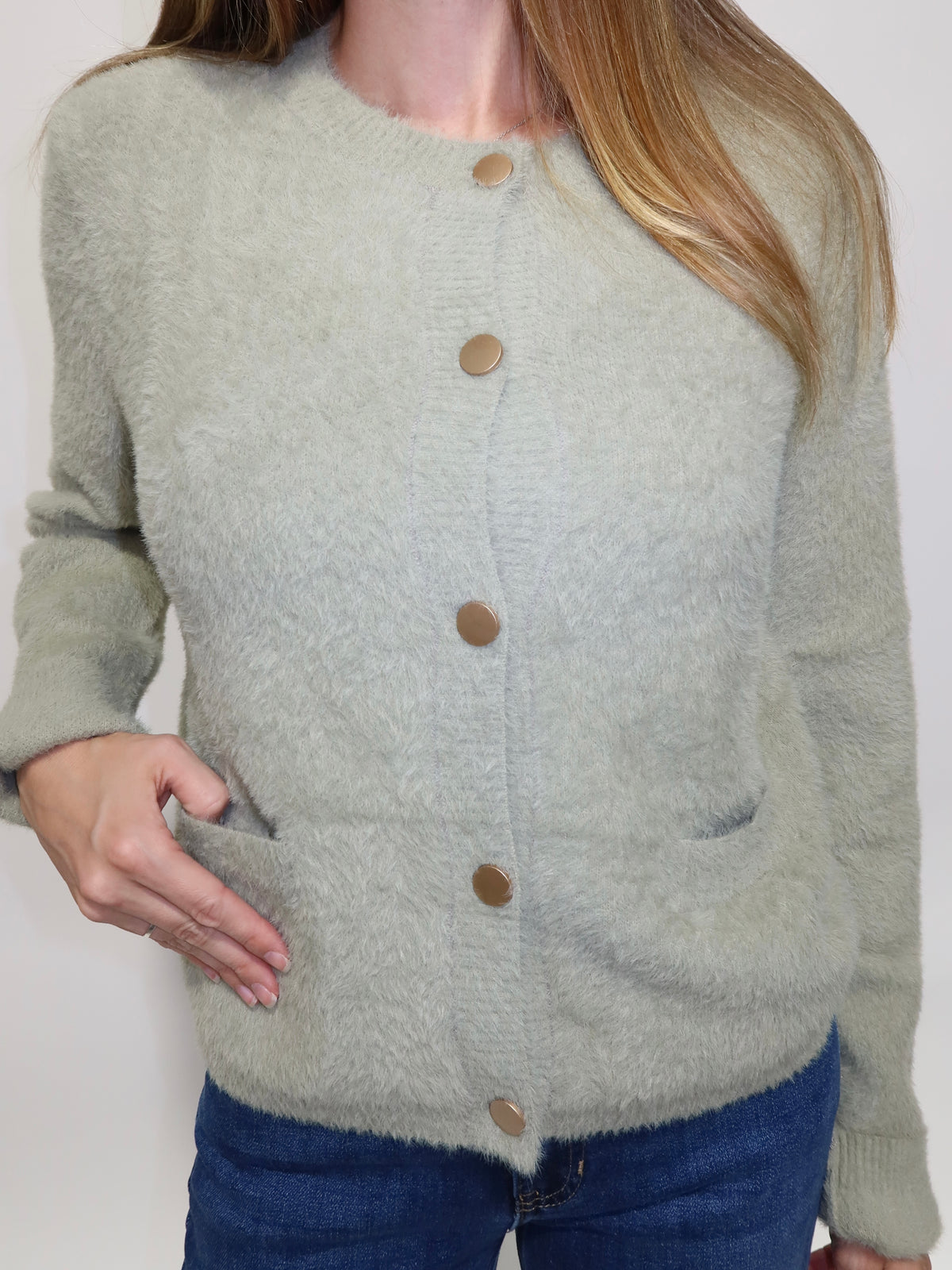 Sage Fuzzy Cardigan