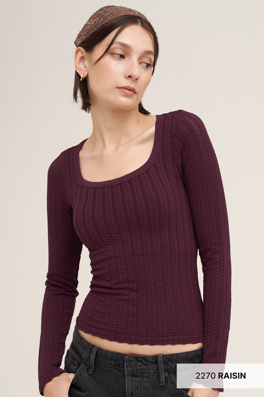 Pointelle Long Sleeve Top