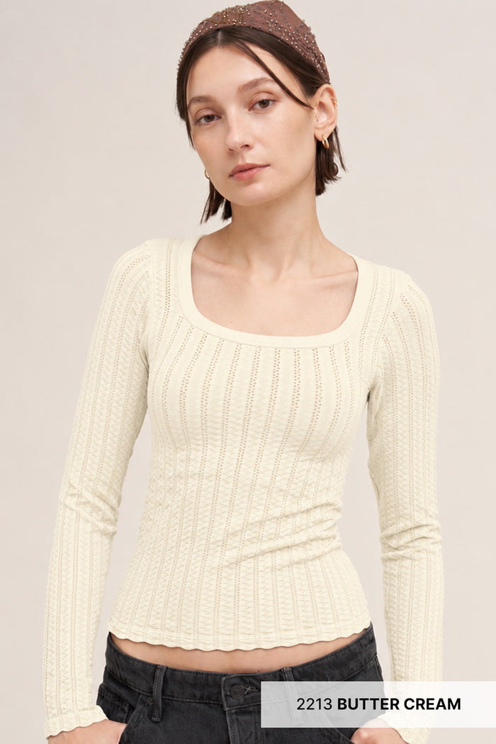 Pointelle Long Sleeve Top