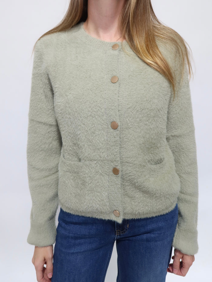 Sage Fuzzy Cardigan