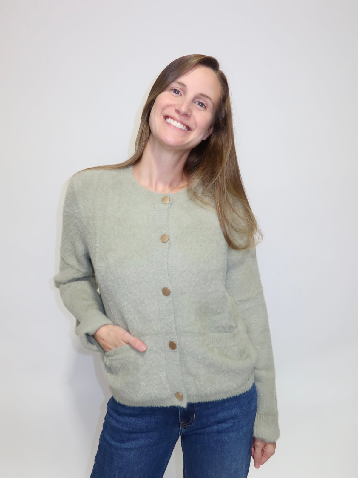 Sage Fuzzy Cardigan