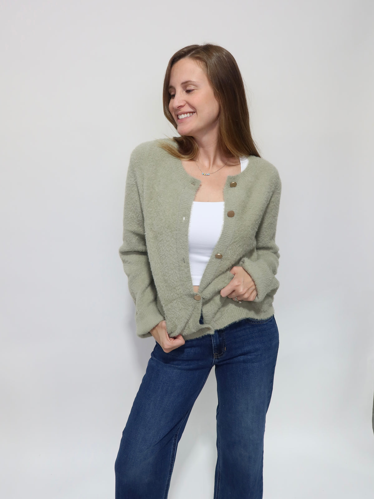 Sage Fuzzy Cardigan