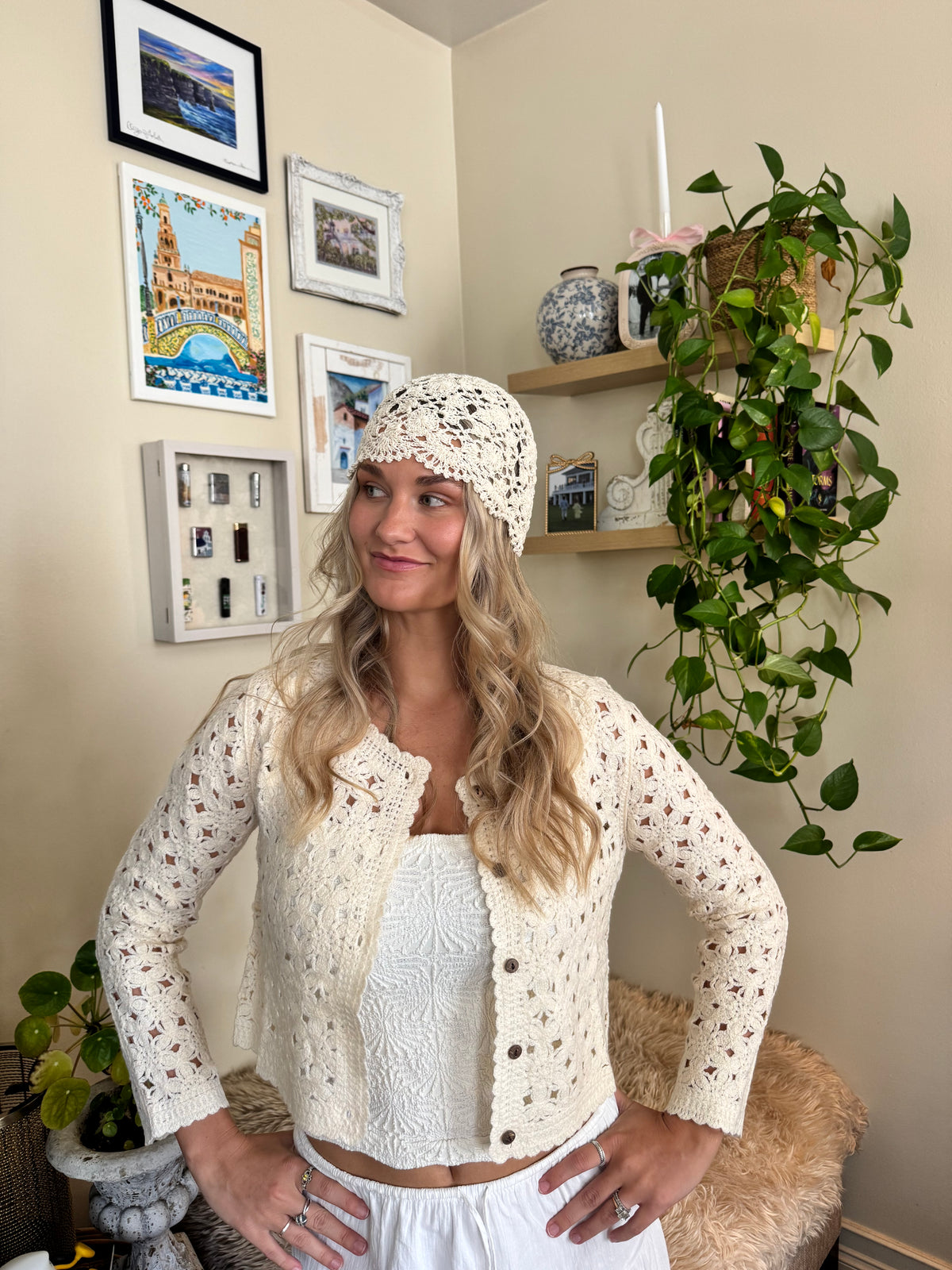 Crochet Knit Floral Cap