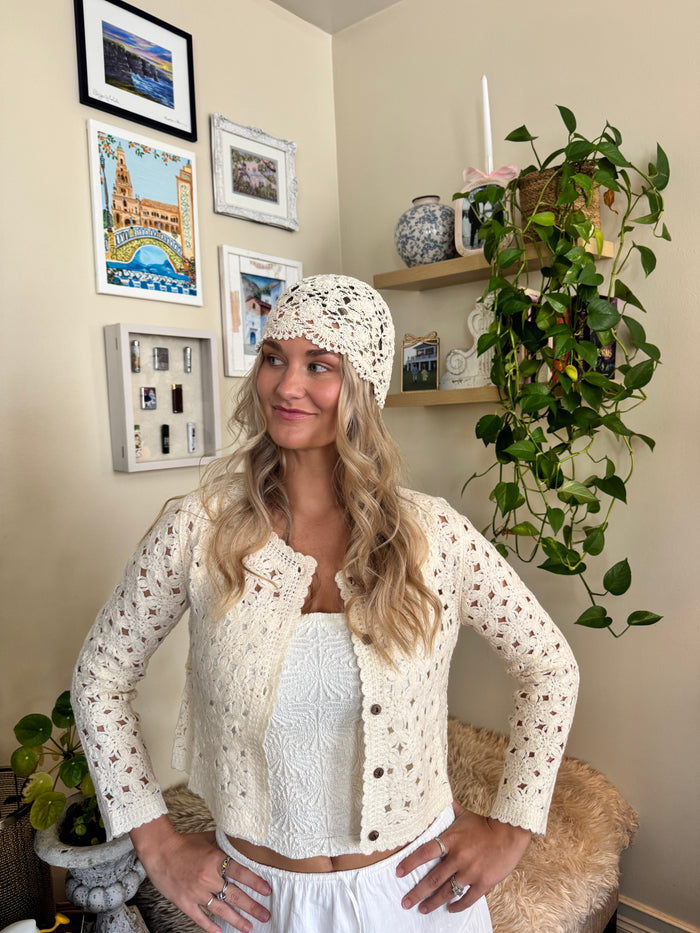 Crochet Knit Floral Cap
