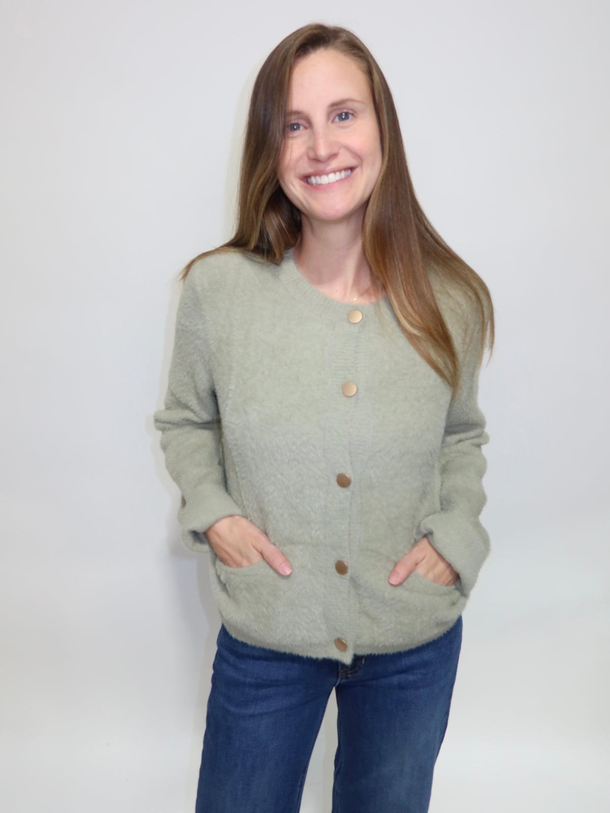 Sage Fuzzy Cardigan
