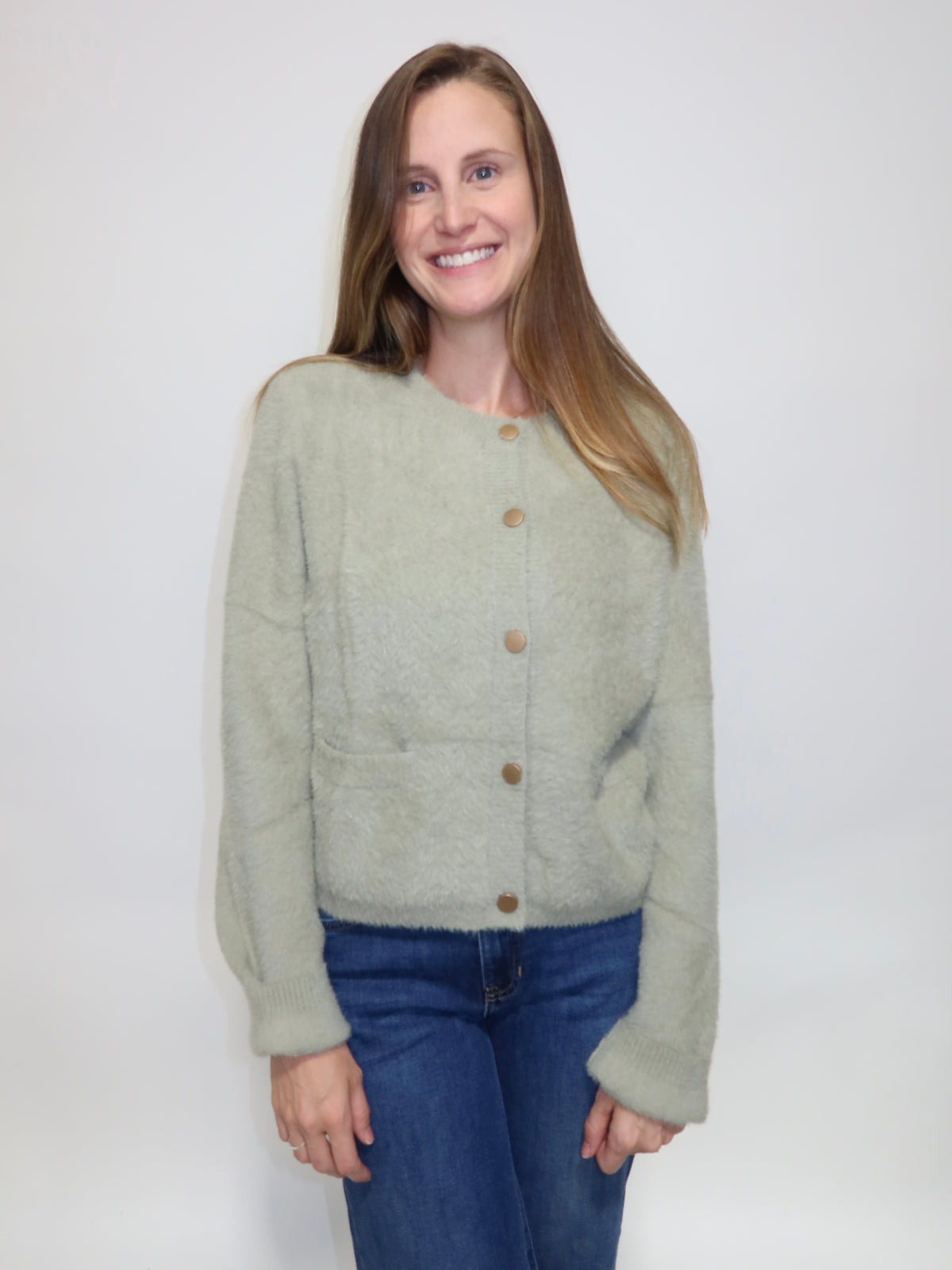Sage Fuzzy Cardigan