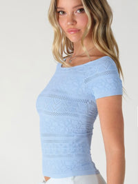 Textured Boatneck Short Sleeve Top