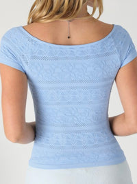 Textured Boatneck Short Sleeve Top