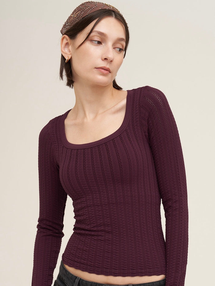 Pointelle Long Sleeve Top