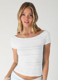 Textured Boatneck Short Sleeve Top