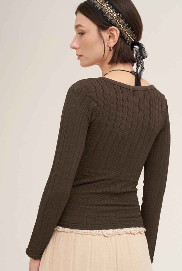 Pointelle Long Sleeve Top