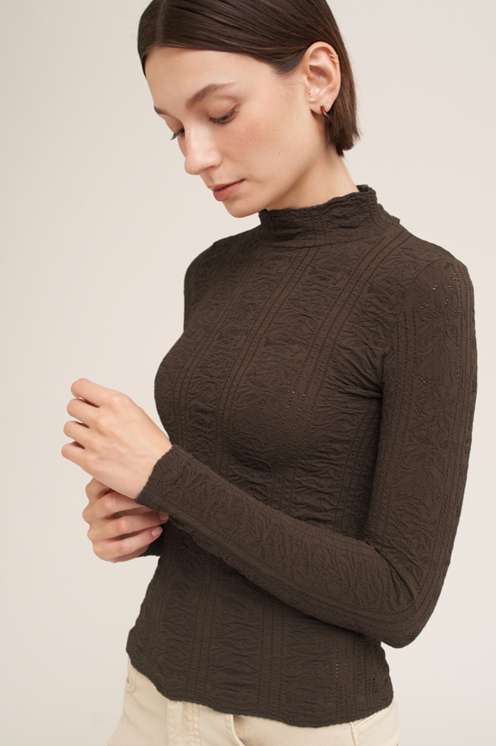Pointelle Mockneck Top