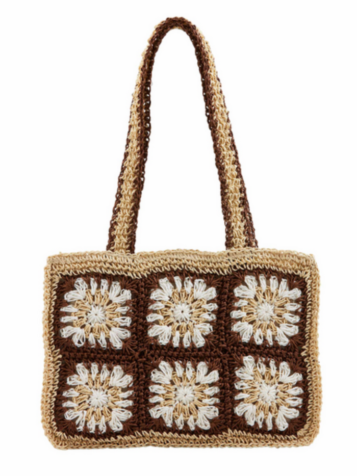 Neutral Floral Crochet Mini Tote